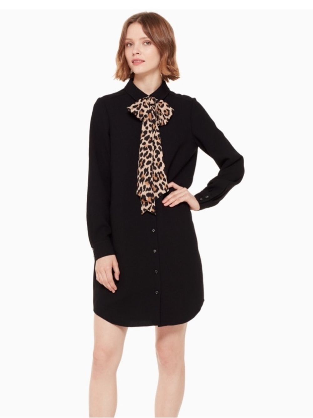 Kate Spade New York Griffin Dress- Black Shirt Dress with Leopard Bow-Size4